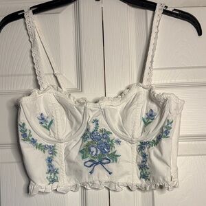 Altar'd State White and Blue Floral Bustier Top size S
